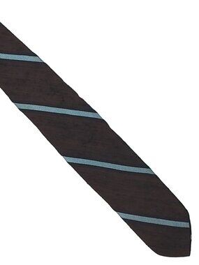Vintage Interwoven Brown Black Blue Striped Slub Silk Skinny Tie Necktie 2 x 56